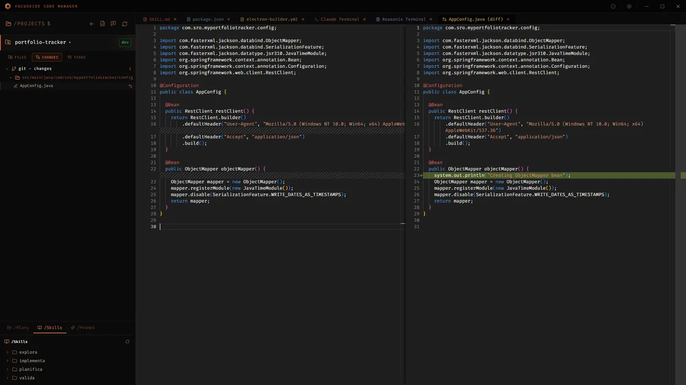 Git changes tree and diff viewer